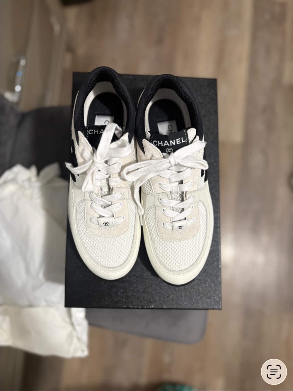 CHANEL White and Black CC Logo Sneakers - Picture 2 of 2